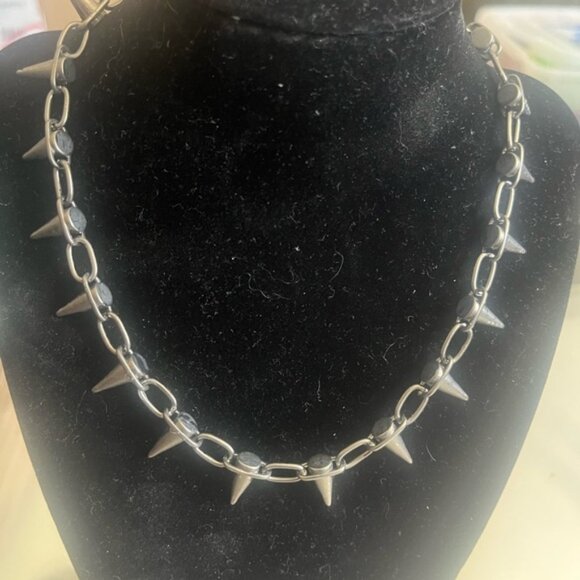 Jewelry - Two Edgy Spike Chain choker Necklace one silver looking and one dark tone